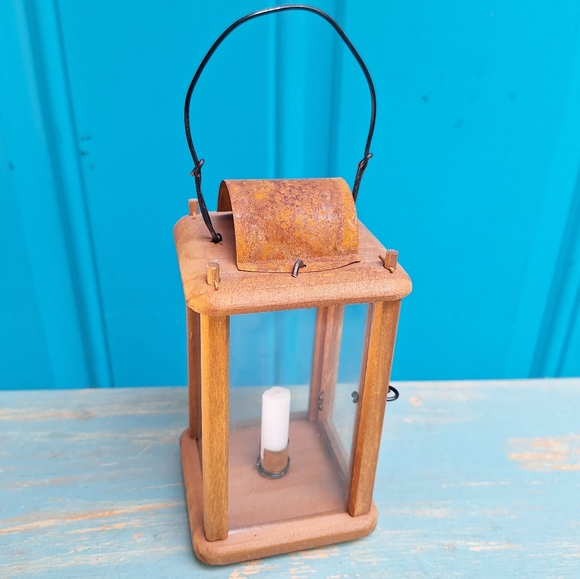 Lantern Wooden Primitive Handmade Hanging Candle Holder with Metal Small Little - Picture 10 of 17